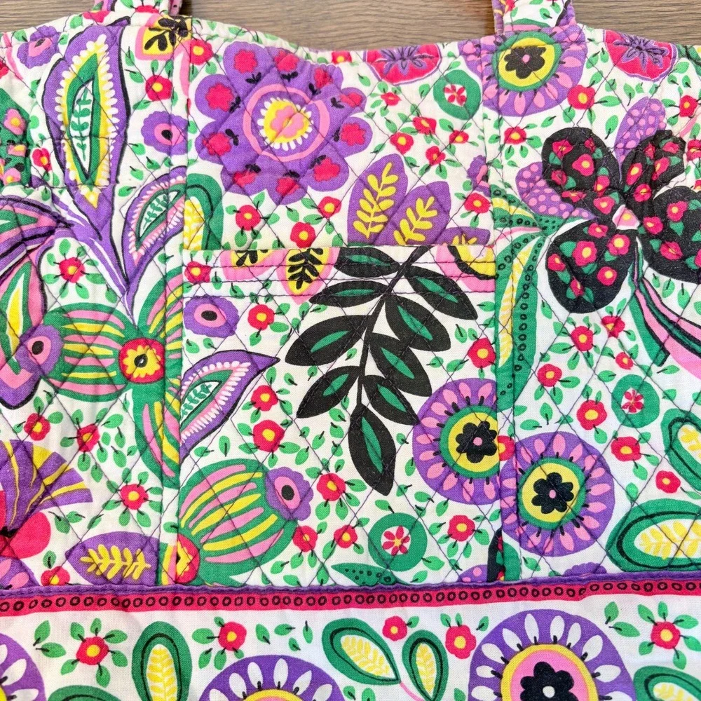 Vera Bradley Quilted Tote Bag Cotton Top Handle Purse Retired Print Viva La Vera